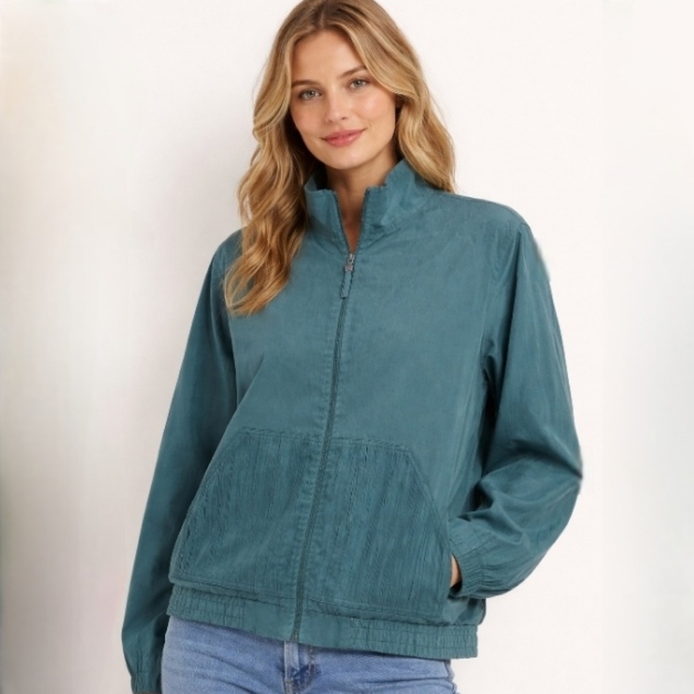 Blast Studio Green Crinkle Texture Zip Front Light Weight Jacket Petite Large